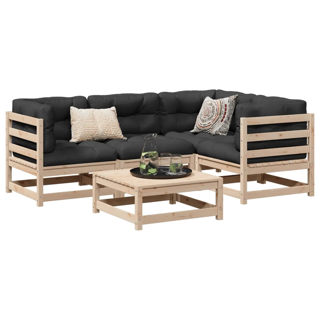 Set Divani Giardino 5 pz con Cuscini in Legno Massello di Pino 3299423