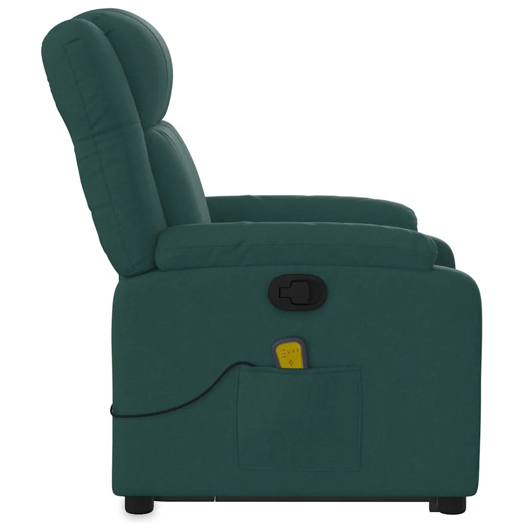 Poltrona Alzapersona Massaggiante | Sedia Relax Verde Scuro in Tessuto