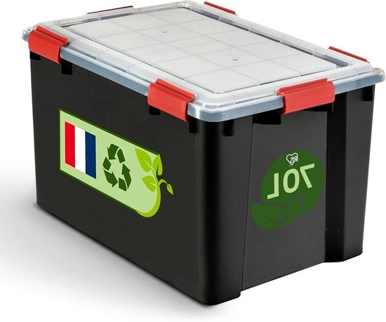 Opbergdozen in Materiale Kunststof con Coperchio 70L Colore Rood Translucido Chiusura Erettile Idrossido d'Alluminio e Acqua Ermetica Cerniere Robuste Apribile Stivellabile Protezione Antistatica BPA libero WSB-70.