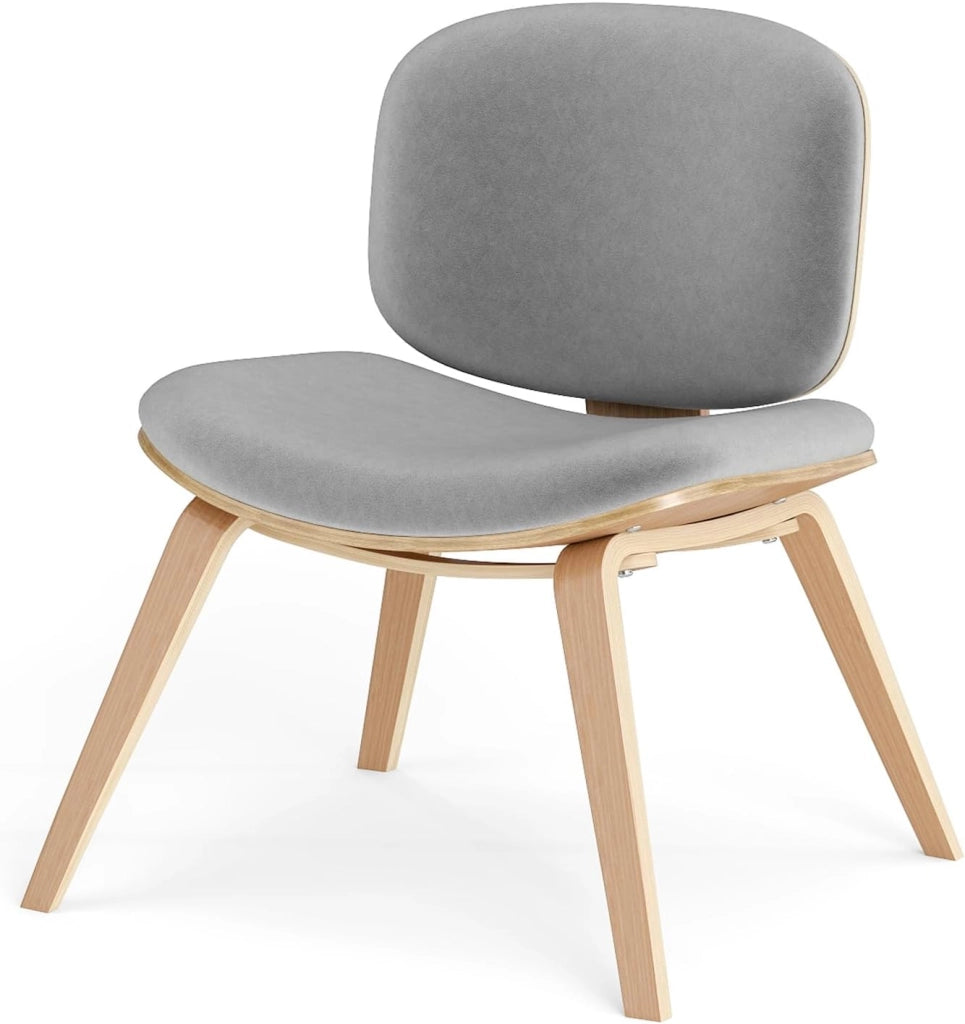 Sedia per il tempo libero imbottita, sedia relax con schienale e seduta curvi, struttura in legno e gambe con cuscinetti antiscivolo, 65 x 60 x 76 cm, per soggiorno, sala da pranzo (grigio