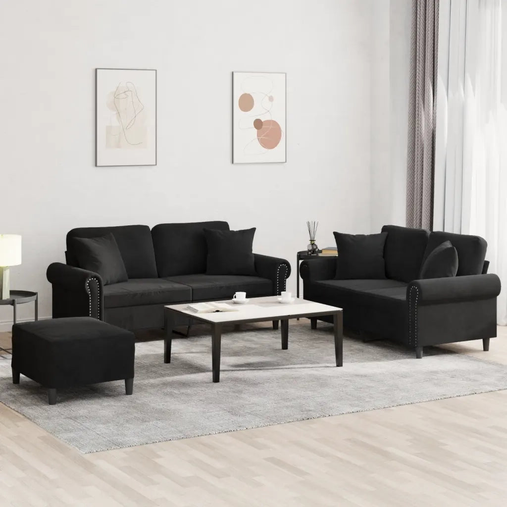 Set di Divani 3 pz con Cuscini Nero in Velluto 3202245