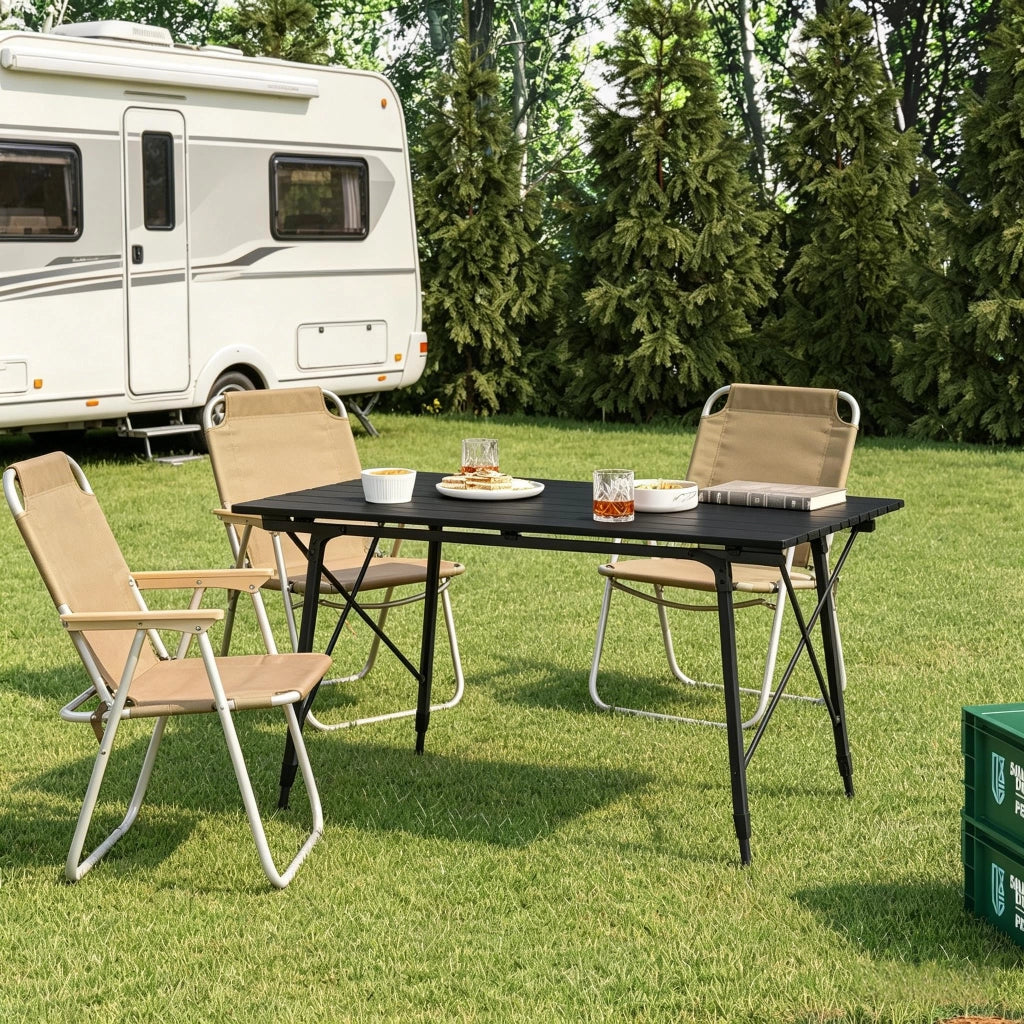 Tavolo da campeggio pieghevole in alluminio, regolabile in altezza, portatile con borsa