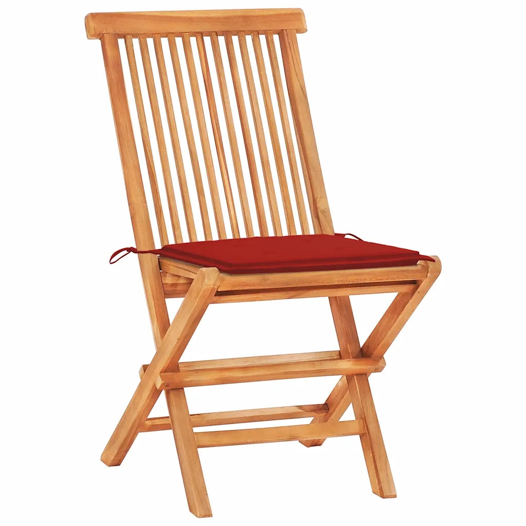 Set da Bistrot 3 pz | Set Salotto da Giardino con Cuscini Rossi in Legno Massello di Teak