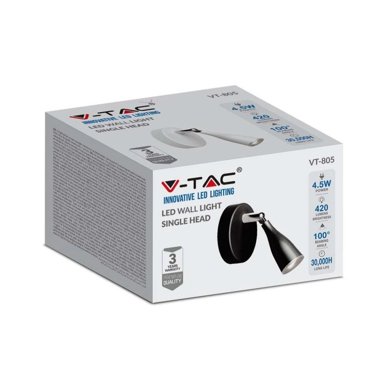 Applique Lampada Led Da Parete Colore Nero 3000K Con Testa Orientabile IP20 4,5W SKU-218263