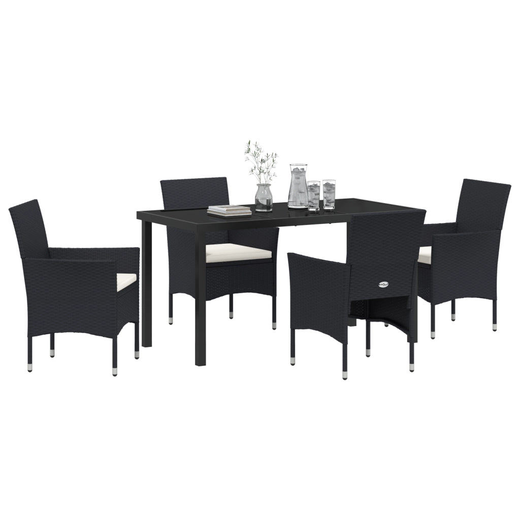 Set da Pranzo da Giardino 5 Pezzi Nero Polyrattan