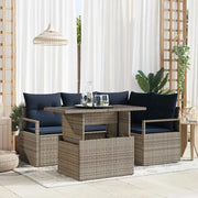 Set Divano da Giardino 5 pcs Grigio e Blu Navy polyrattan