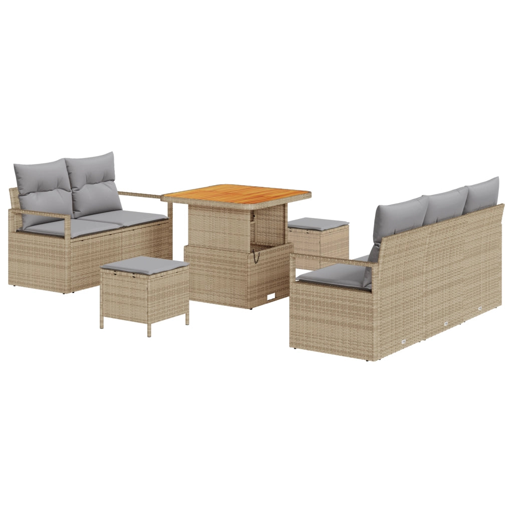 Set di Divani da Giardino  8 Pezzi con Cuscini Beige Polyrattan Acacia