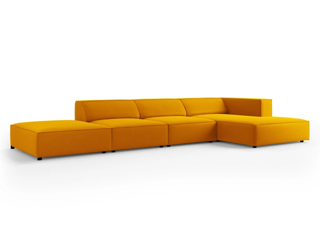 Cosmopolitan Design - Divano angolare destro "Arendal" 5 posti in velluto giallo 