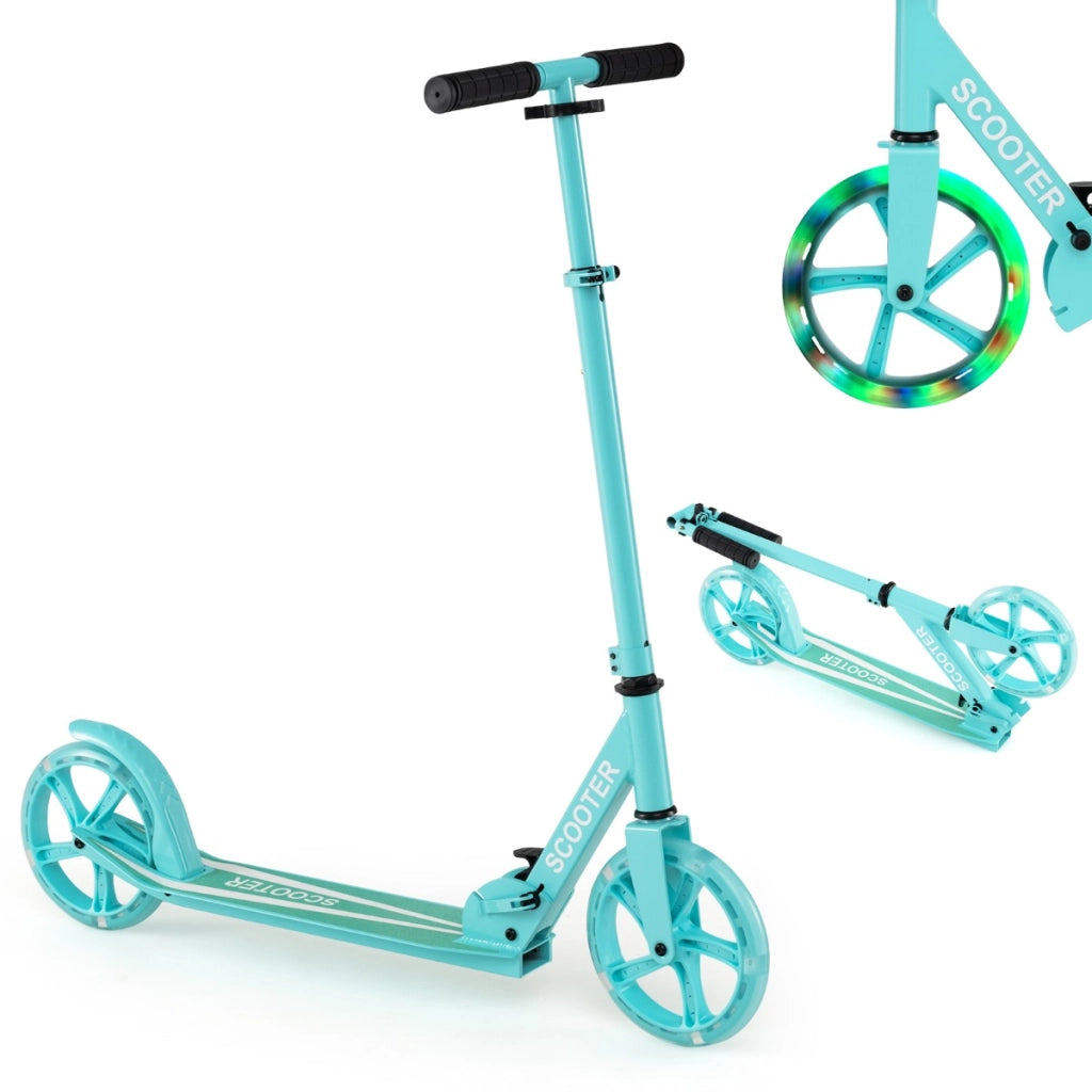 Monopattino per adolescenti e adulti con 2 ruote illuminate con freno carico 110kg, Monopattino pieghevole Verde-Monopattini