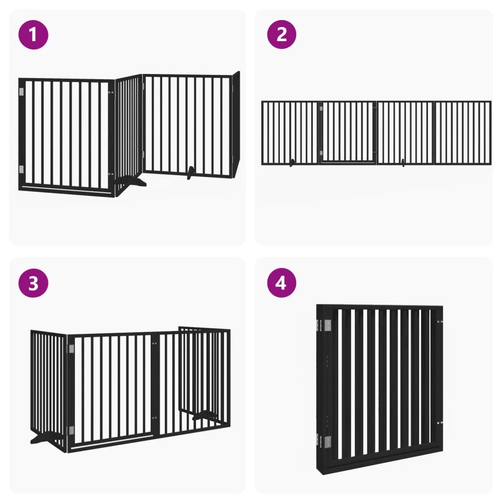 vidaXL Cancello per Cani Porta Pieghevole Nero 4 Pannelli 320cm Pioppo