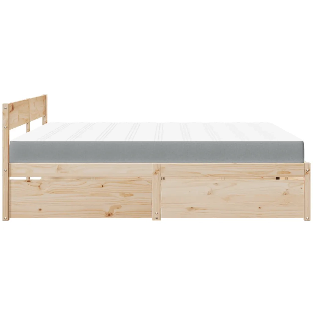 Giroletto Cassetti e Materasso 200x200 cm Legno Massello Pino 3281886
