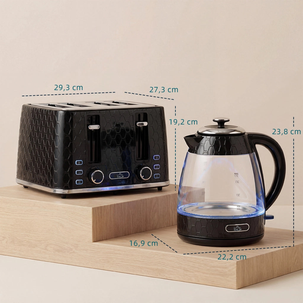 Bollitore Elettrico Veloce 1,7L 2200W con Tostapane 4 Fette e Filtro Anticalcare ¨C zephmum ¨C Nero