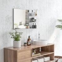 kleankin Specchio da Bagno a Parete con 2 Ripiani Laterali e Ripiano Inferiore, in MDF e Vetro, 75x10x48 cm, Bianco
