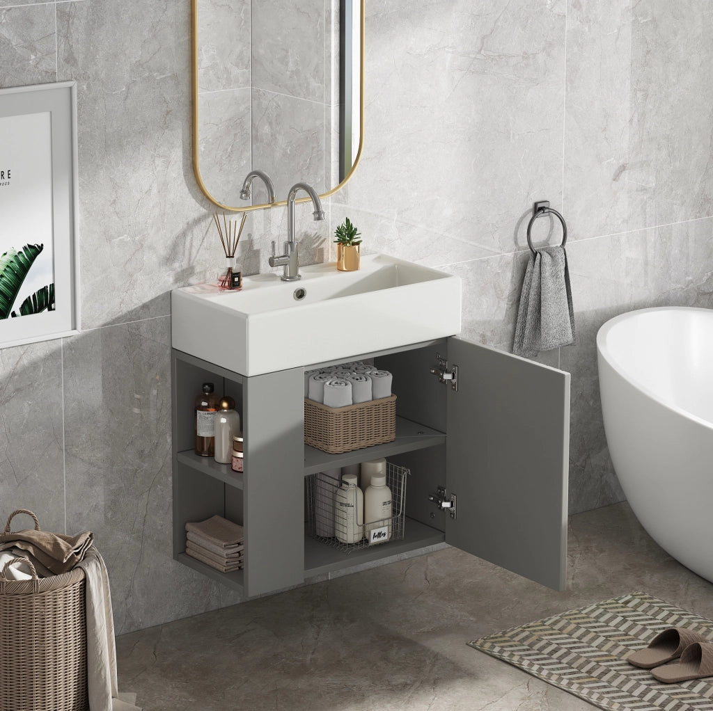 Mobile bagno sospeso con lavabo 69x52x32 cm in truciolare grigio e bianco