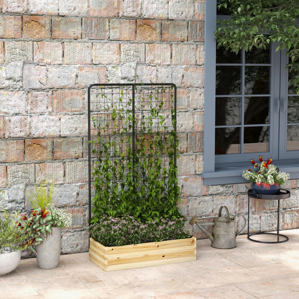 Fioriera rialzata con spalliera, cassone per piante in legno naturale, 80 x 38 x 145 cm