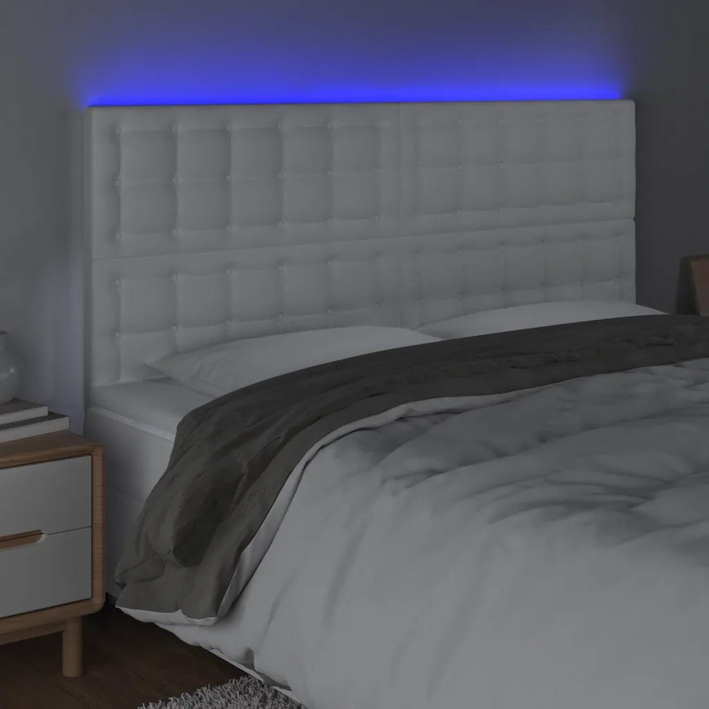 Testiera a LED Bianco 180x5x118/128 cm in Similpelle 3122527