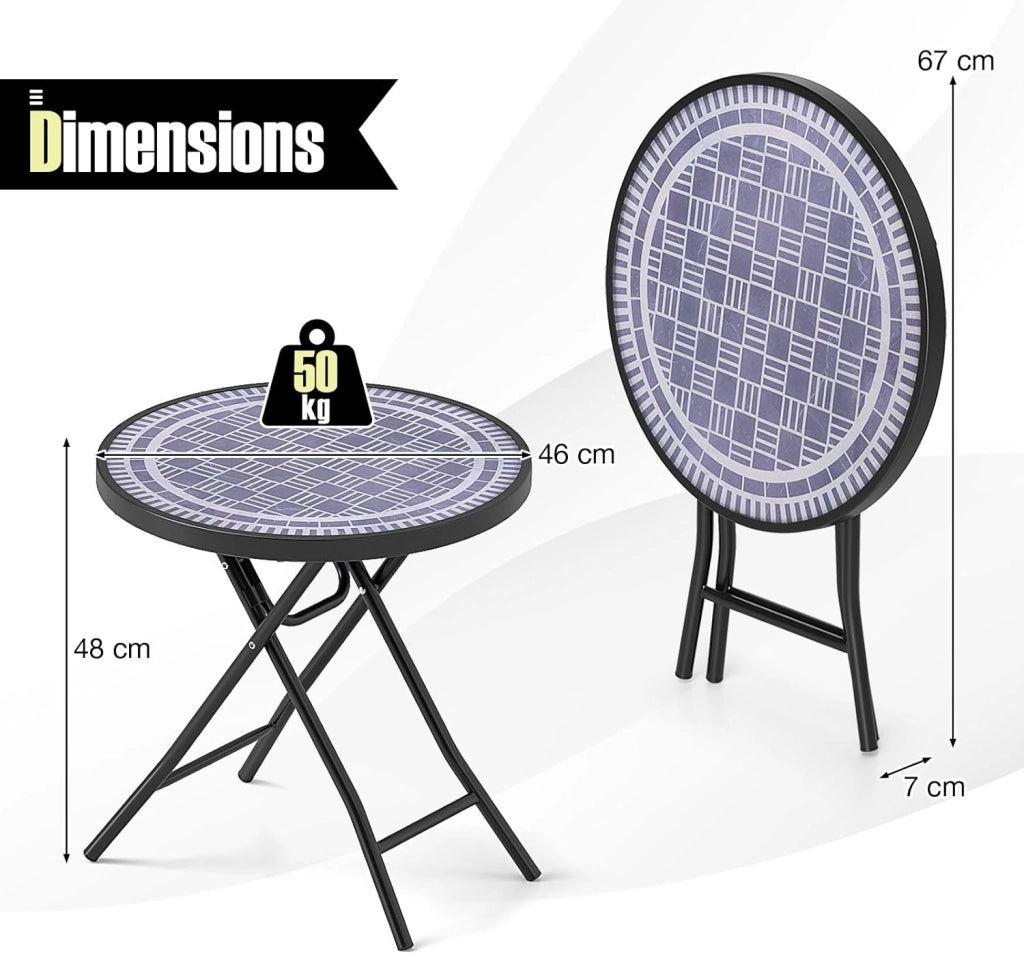 Tavolo da giardino in vetro temperato da 46 cm, tavolino pieghevole con telaio in metallo, tavolo da pranzo rotondo per patio, terrazza, balcone, tavolo laterale per interni ed esterni