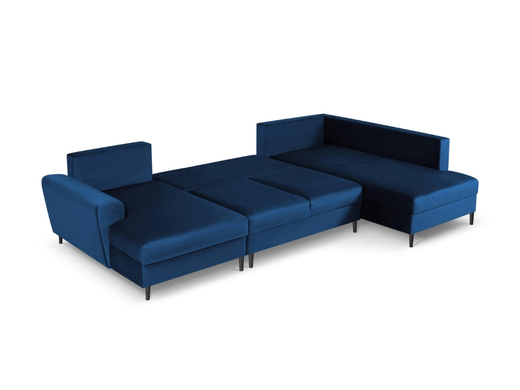 Cosmopolitan Design - Divano panoramico convertibile destro con contenitore "Kyoto" 7 posti in velluto blu reale 