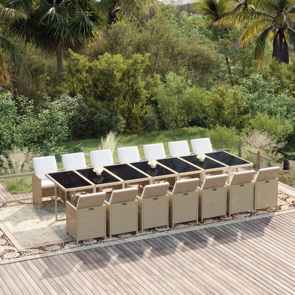 Set da Pranzo da Giardino 15 pz con Cuscini in Polyrattan Beige 3095650