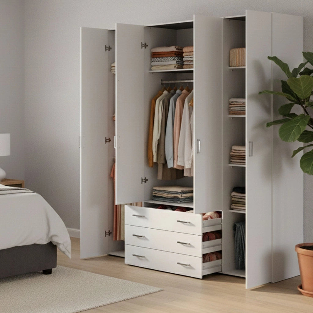 Armadio Camera da Letto Amoruccio, Guardaroba Grande Appendiabiti, 49.5x200.4h cm Bianco