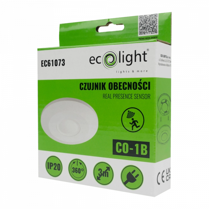 Sensore presenza PIR soffitto bianco 360° IP20 Ecolight