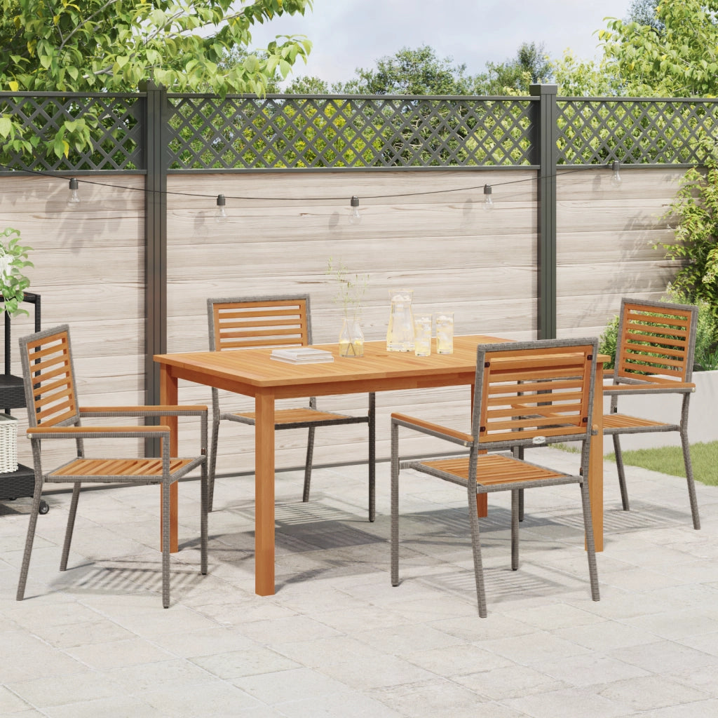 Set da Pranzo per Giardino  5 Pezzi Grigio Polyrattan Acacia