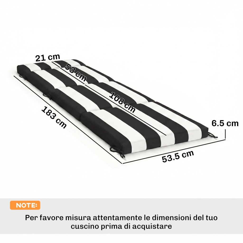 Cuscini per Sedie da Esterno ¨C zephmum ¨C Nero e Bianco, Cotone, 183x54x6.5 cm