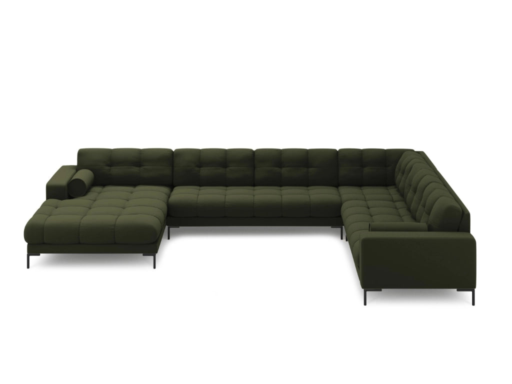 Cosmopolitan Design - Divano panoramico destro "Bali" 7 posti in tessuto strutturato verde 
