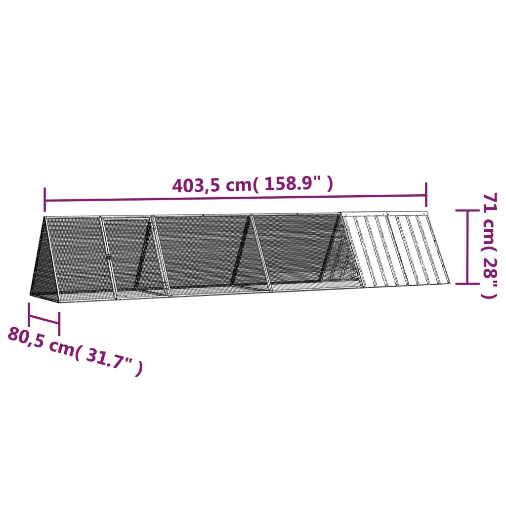Gabbia per Conigli grigio 403,5x80,5x71 cm Acciaio Zincato