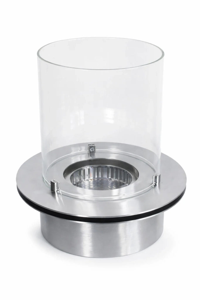 Bruciatore tondo con vetro per camino a bioetanolo biocamino inox 3 lt d.35