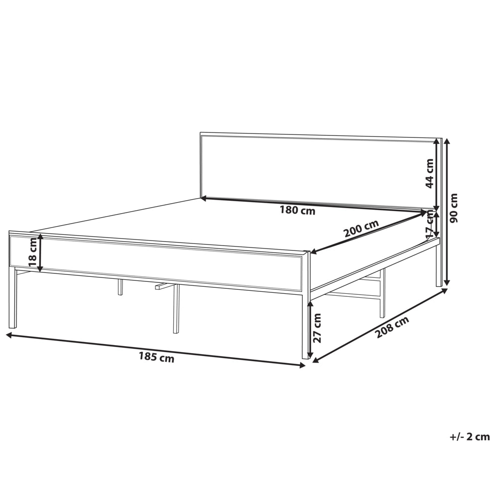 Letto matrimoniale imbottito in tessuto nero con rete a doghe e gambe in legno 180 x 200 cm stile contemporaneo