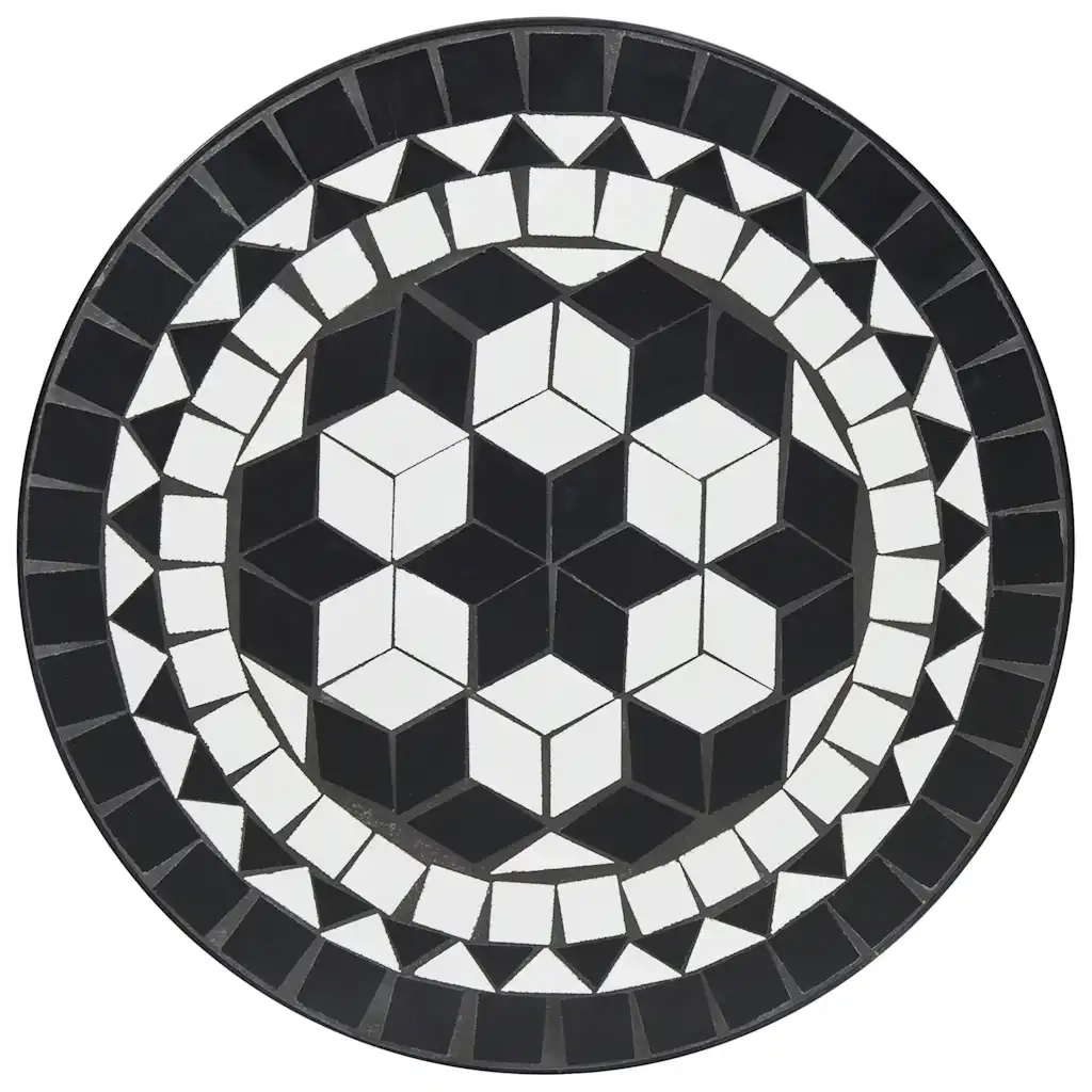 Set da Bistrot con Mosaico Nero e Bianco in Ferro e Ceramica 3216354