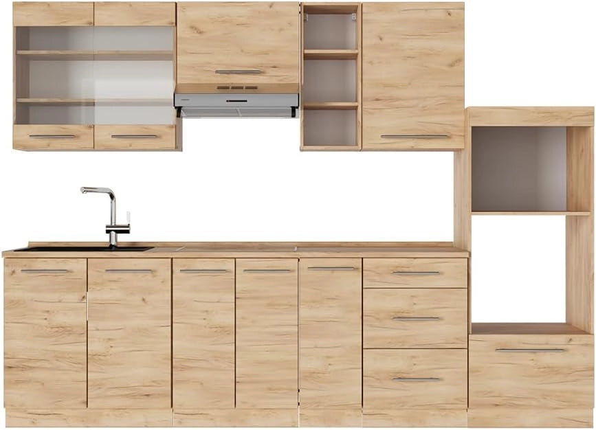 Cucina componibile Fame-Line, Quercia dorata, 280 cm senza piano di lavoro