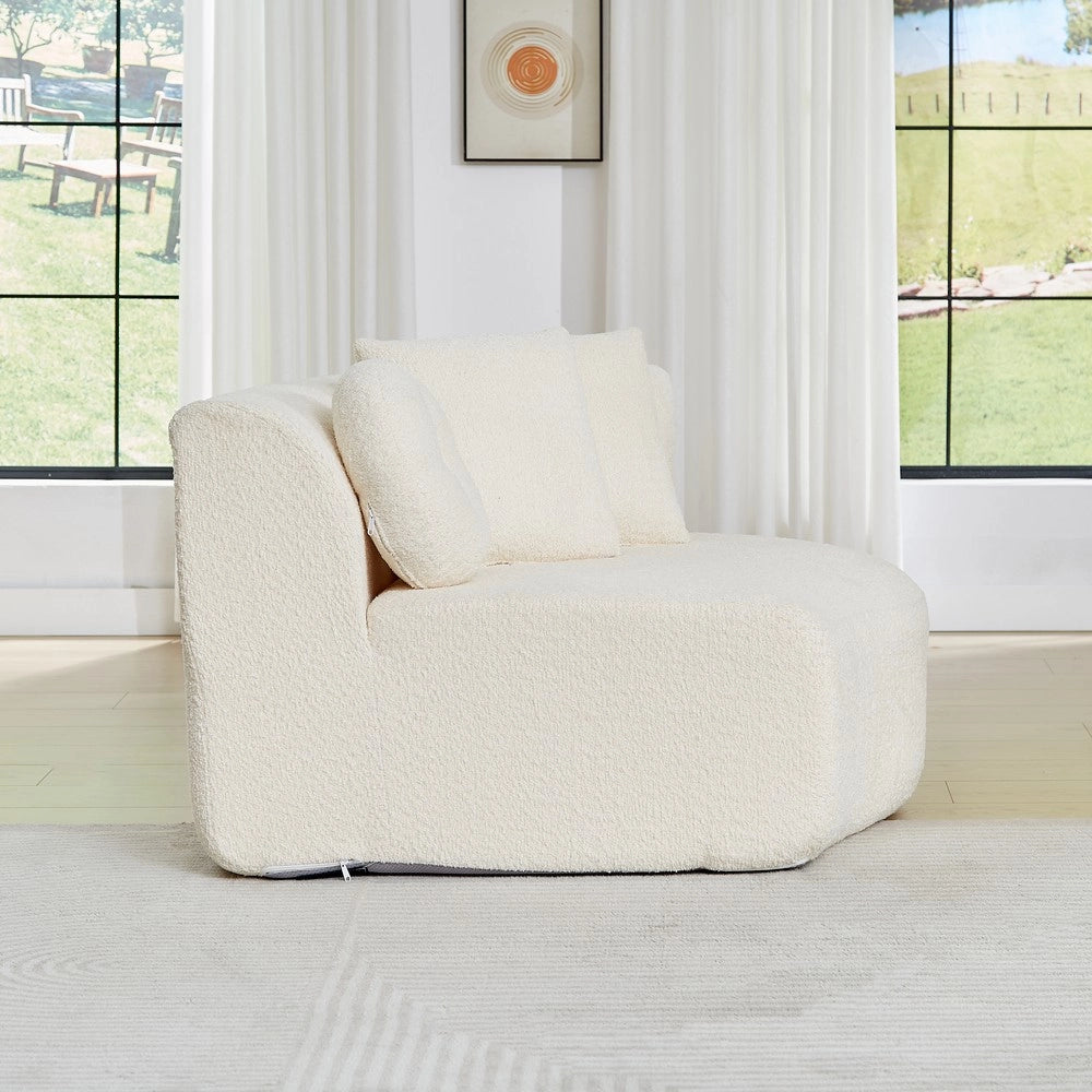 Divano modulare 2 posti ¨C Minimal ¨C crema tessuto imbottito con 6 cuscini