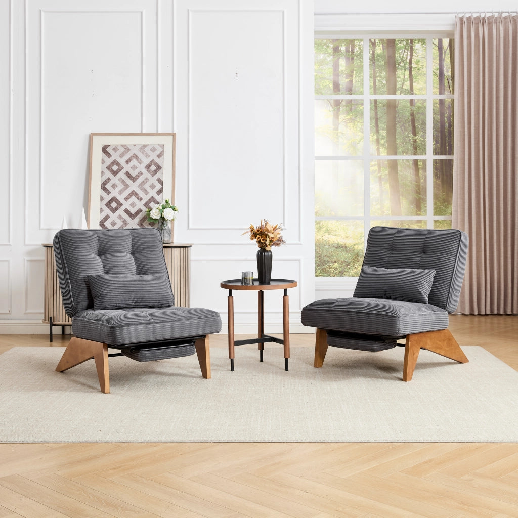 Poltrona Relax Reclinabile con Poggiapiedi e Cuscino Lombare Comfort Stabile Gambe in Legno in Velluto a Coste Grigio Scuro