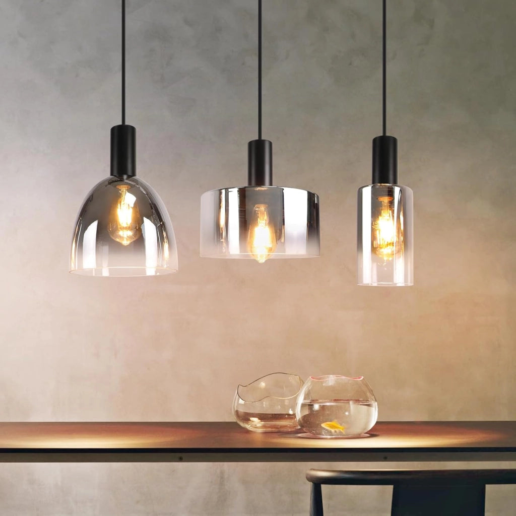 Lampada a sospensione ZMH per sala da pranzo 3 fiamme E27 grigio fumo 180CM Lampada a sospensione per scale