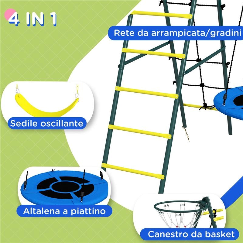 SET ALTALENE DA GIARDINO ROTONDA E CLASSICA, SCALETTE IN ACCIAIO E CORDA E CANESTRO PER BAMBINI 3-8 ANNI