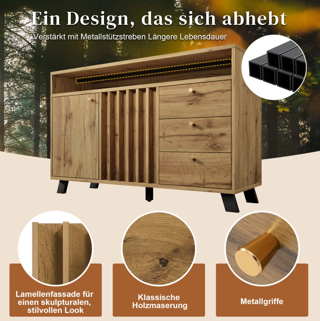 Credenza 120 cm rovere scuro con 3 cassetti e 2 ante