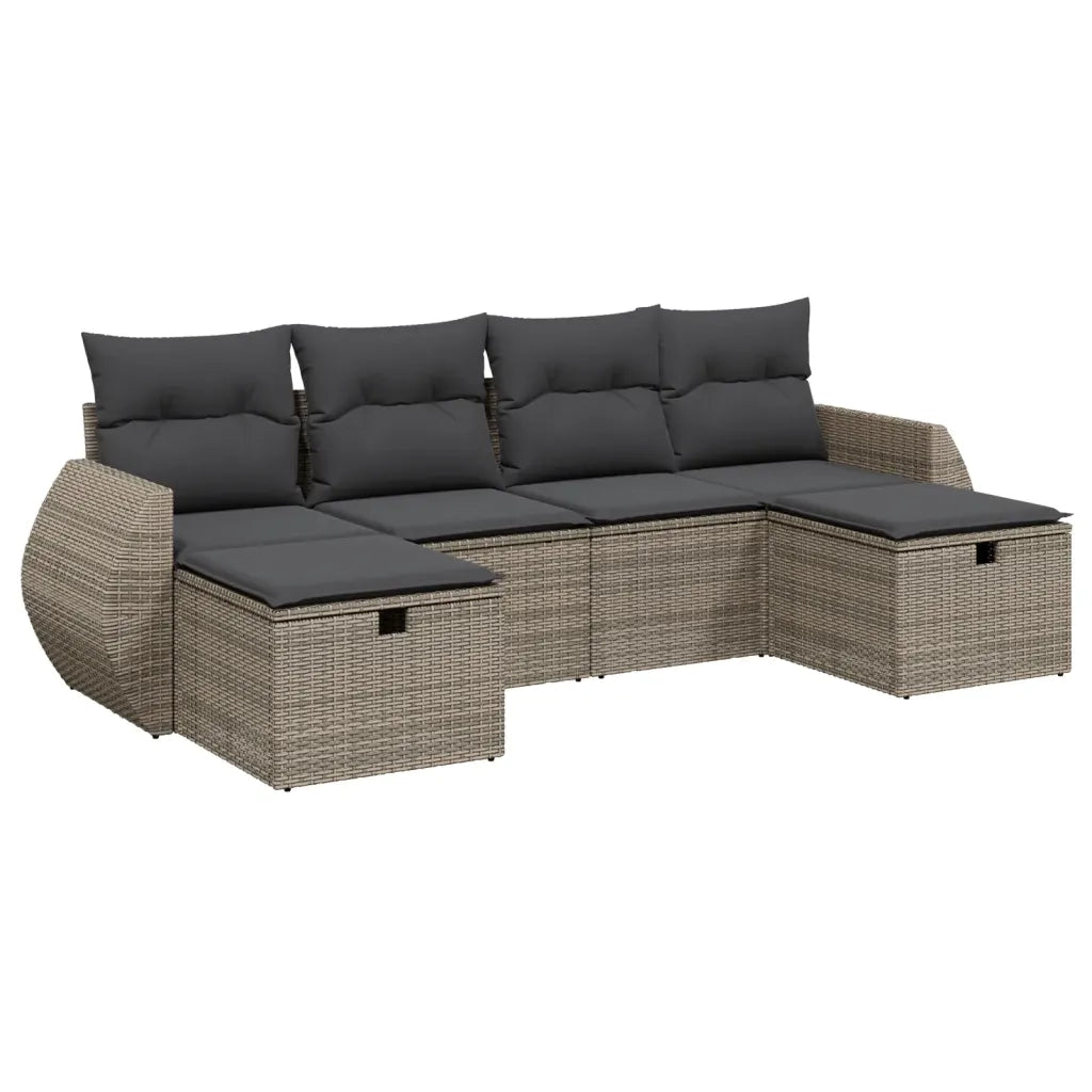 Set Divano da Giardino 6 pz con Cuscini Grigio in Polyrattan