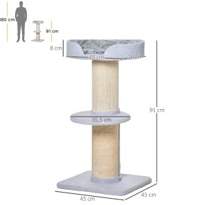 Tiragraffi per gatti azzurro chiaro con sisal, piattaforme e cuscino removibile