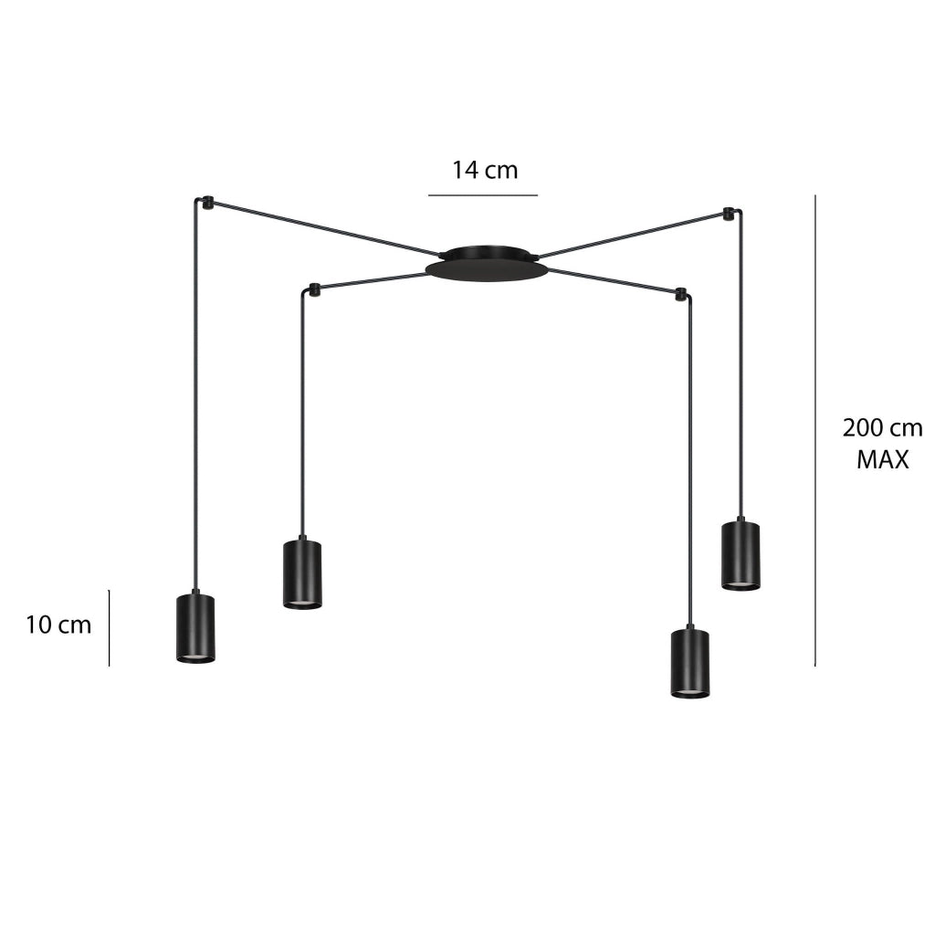 Lampadario Emibig Traker nero 4xGU10 regolabile 300cm