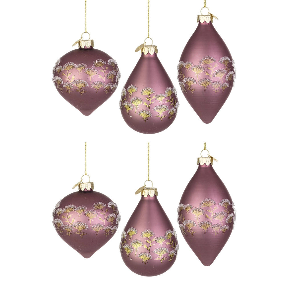 Pendagli di Natale in Vetro Malva con Decorazioni Oro Achillea