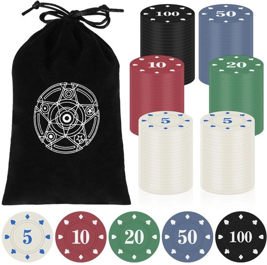 Poker Chips in PVC da 120 pezzi - Accessori per Feste - Chip da Casinò - Accessori per Serate di Gioco - Dimensioni 40 x 40 x 3 mm