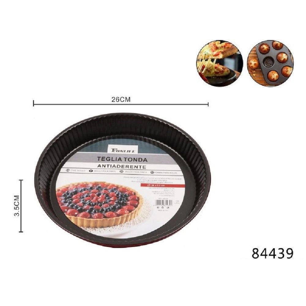 Trade Shop - Teglia Stampo Tortiera Per Dolce Torta Antiaderente Rotondo 26 X 3.5 Cm 84439 -