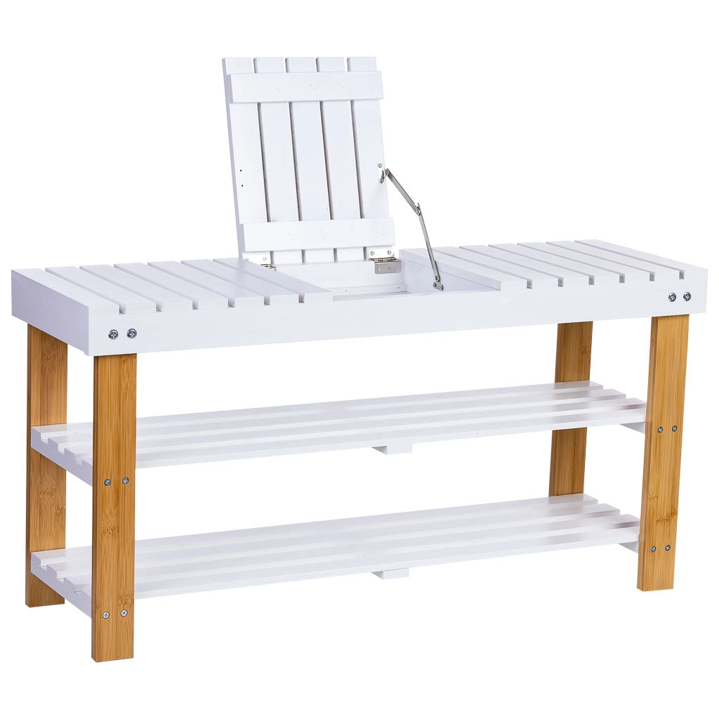 Panca porta scarpe in legno bianco 90x29x45h cm