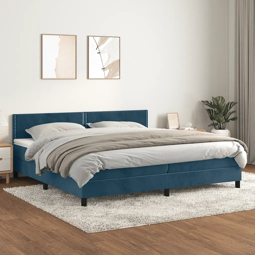 Giroletto a Molle con Materasso Blu Scuro 200x200 cm in Velluto