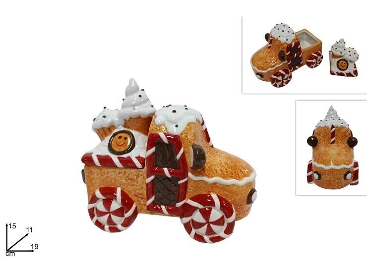 Barattolo Decorativo Natalizio Decoro Biscotto Camioncino 15 x 19 cm