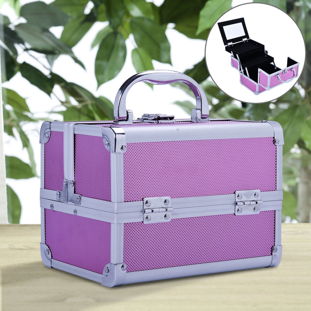 Malet¨ªn Maquillaje Profesional Estuche de Cosm¨¦tico Port¨¢til con Bandejas de 3 Niveles y Espejo 2 Llaves para Joyero Manicura Viaje 20x15x15 cm Rosa ¨C zephmum ¨C Rosa