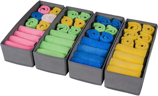 Set di 4 organizzatori per comodino, tavolo da notte, organizzatore per armadio, cassetti, sistema di organizzazione per biancheria, abbigliamento per bambini, calze, reggisen, intimo