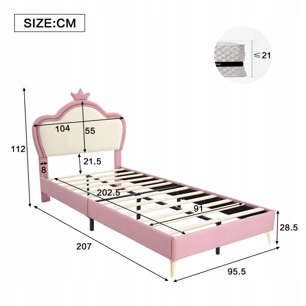 Letto imbottito per bambini - Xylo - 90x200 - Rosa e bianco